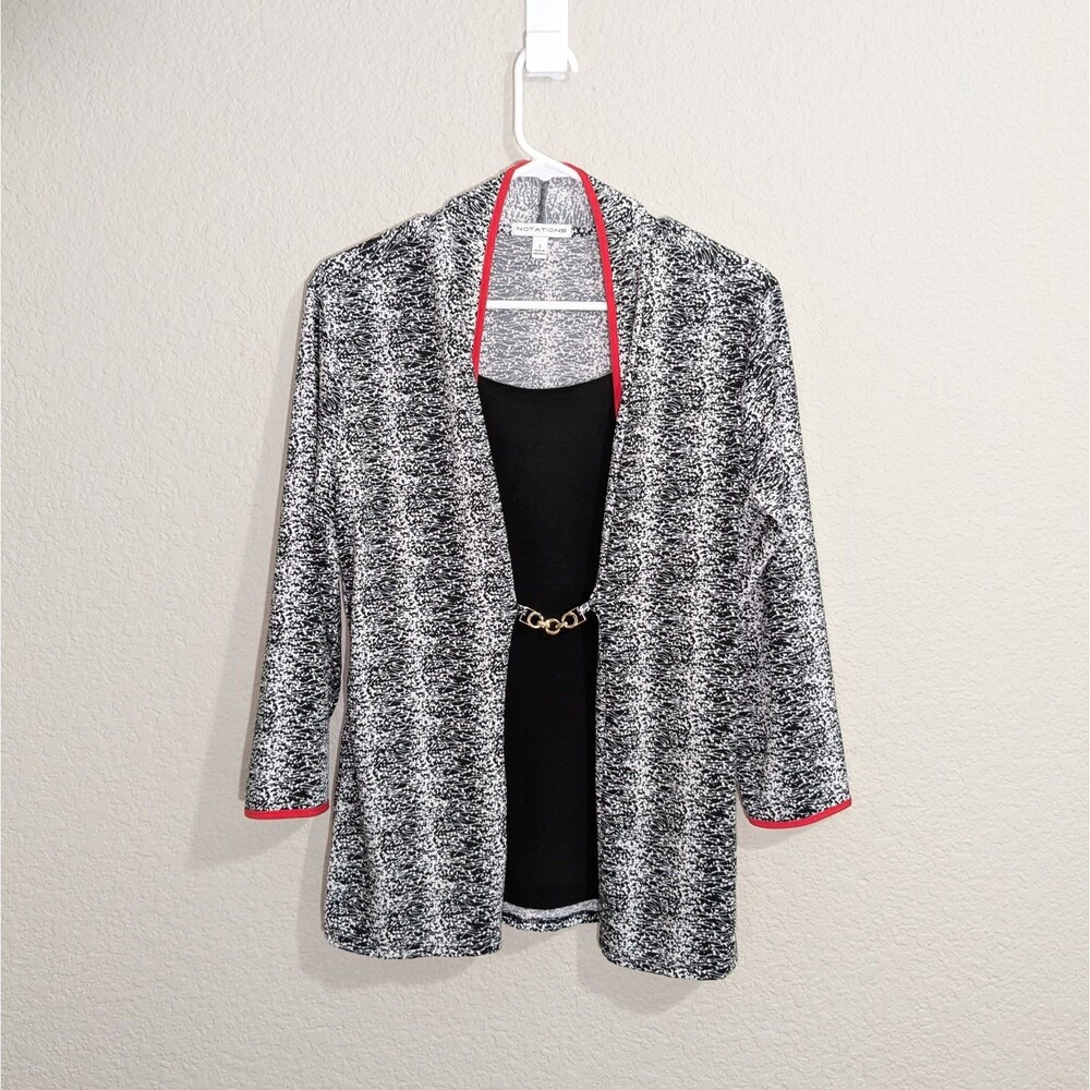 Women's Top Blouse Size Small Black White 3/4 Sleeve Stretch